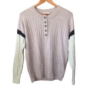 MADEWELL Striped Henley Sweater in Coziest Yarn Pink Navy Cream Small